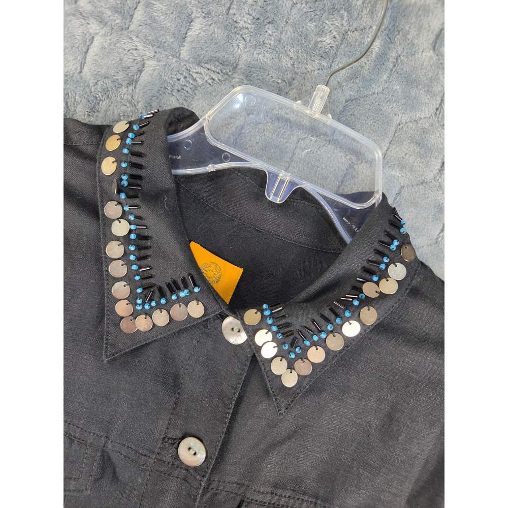 Ruby Rd Black Linen Blend Beaded Sequin Embellished Jacket Size 14